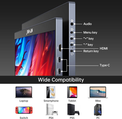 MT-VIKI 15.6 inch Laptop Screen Extender, Potable Screen for Laptop Only One USB-C Cable Connection, Compatiable with Win/Mac (M1,M2, M3), FHD 1080P, 360° Rotation