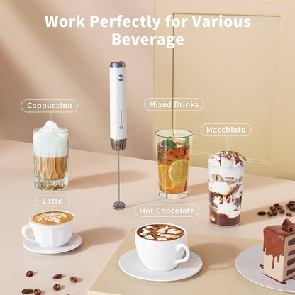 Maestri House Rechargeable Milk Frother, Handheld Electric Foam Maker Waterproof Detachable Stainless Steel Whisk Drink Mixer Foamer for Lattes, Cappuccino, No Stand (Black)，LunaFro NS