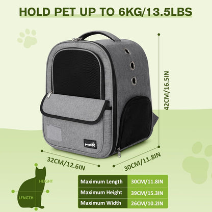 Pecute Cat Backpack up to 13 lbs, Cat Backpack Carrier with Breathable Scratch-Resistant Mesh, Visible Window, 2 Side Openings, Backpack for Cats, Puppies or Rabbits,Great for Travel Hiking Camping