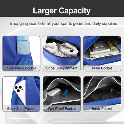 Hoedia Sports Drawstring Backpack - String Swim Gym Bag with Shoes Compartment and Wet Proof Pocket for Women/Men