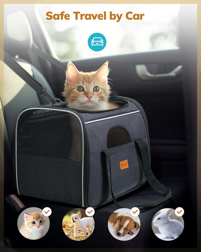 Morpilot Cat Carrier Soft - Portable Pet Carrier for Small or Medium Cats, Dogs and Puppy up to 14lbs, Airline Approved Dog Carrier with Safety Buckle - (Dark Gray)
