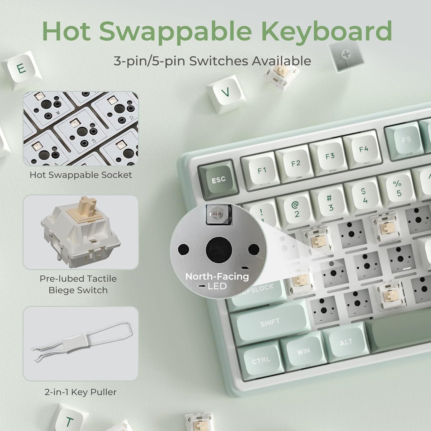 RK ROYAL KLUDGE R98 Pro Mechanical Gaming Keyboard, 96% Wired Creamy Keyboard RGB Backlit with Number Pad and Volume Knob, Gasket Mount, MDA Profile PBT Keycaps, Hot Swappable Pre-lubed Tactile Switch