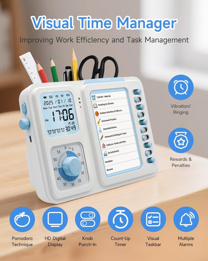 Visual Timer for Kids with Planning Board, 3-in-1 Visual Schedule for Kids with Autism & ADHD, Chore Chart for Home, School, Classroom, Desk