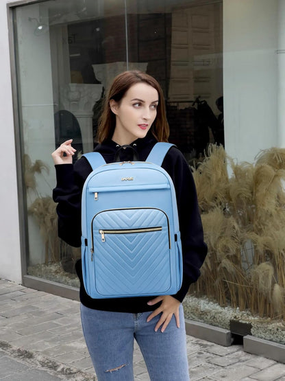 Laptop Backpack for Women Men, Water Resistant Travel Work Backpacks Purse Stylish College Business Teacher Nurse Computer Bag, Fits 17.3" Laptop Light Blue