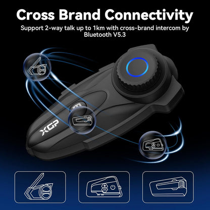 XGP X10 Mesh Motorcycle Bluetooth Headset – 10 Riders Group Intercom 3000m Range, Bluetooth 5.3 Helmet Communication System with Audio Multitasking, Music Sharing & IP67 Waterproof (2 Pack)