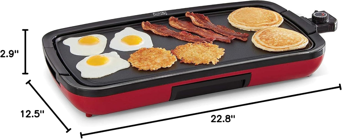 DASH Deluxe Everyday Electric Griddle with Dishwasher Safe Removable Nonstick Cooking Plate for Pancakes, Burgers, Eggs and more, Includes Drip Tray + Recipe Book, 20” x 10.5”, 1500-Watt - Red