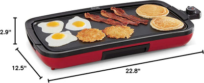 DASH Deluxe Everyday Electric Griddle with Dishwasher Safe Removable Nonstick Cooking Plate for Pancakes, Burgers, Eggs and more, Includes Drip Tray + Recipe Book, 20” x 10.5”, 1500-Watt - Red