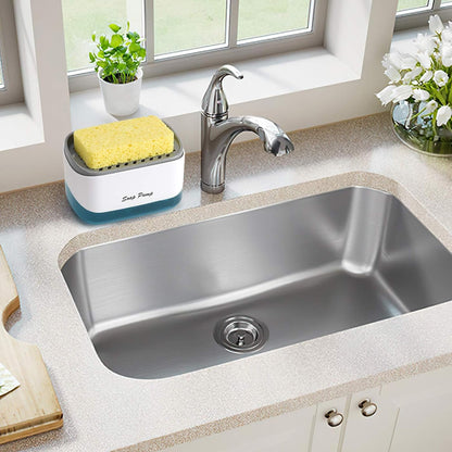 Kitchen Dish Soap Dispenser with Sponge Holder – 2-in-1 Countertop Soap Pump for Kitchen Sink, Easy One-Hand Dispensing, Large Capacity 12.5 oz, BPA-Free, Modern Dishwashing Accessory