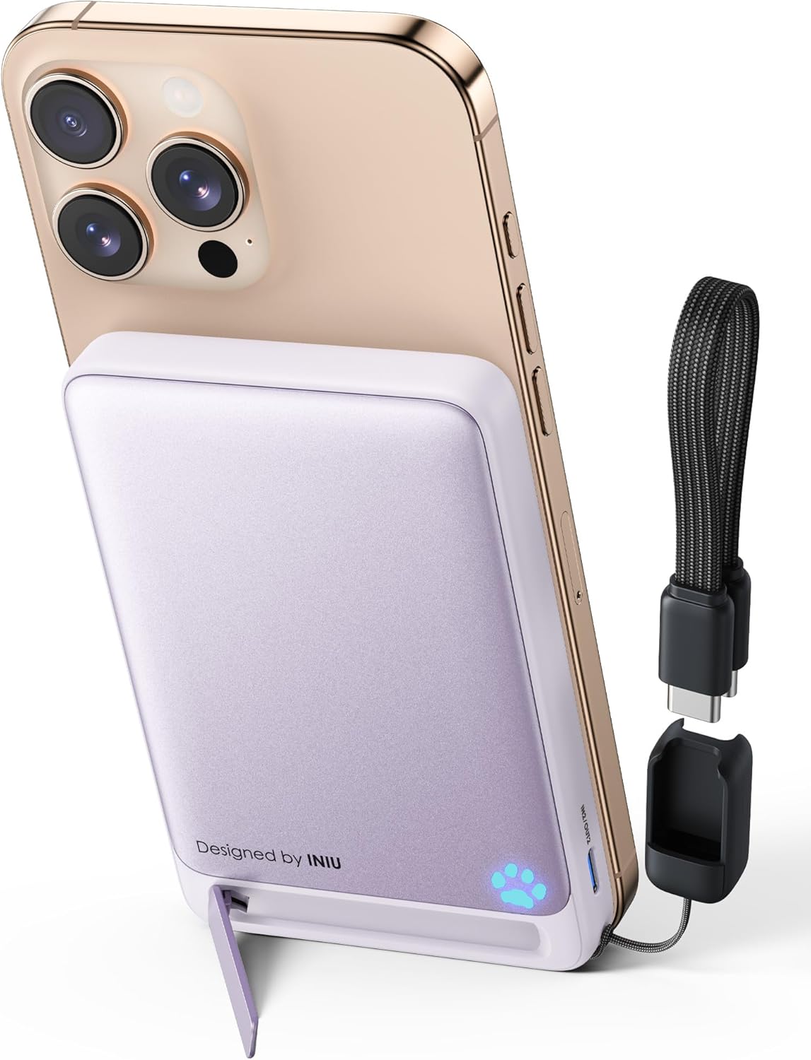 INIU Magnetic Power Bank, Qi2 Certified, Slimmest 45W 10000mAh Magnetic Portable Charger, Powerbank with USB C Cable & Kickstand, Fast Charging Battery Pack, for iPhone 16 15 14 13 12 Series Only