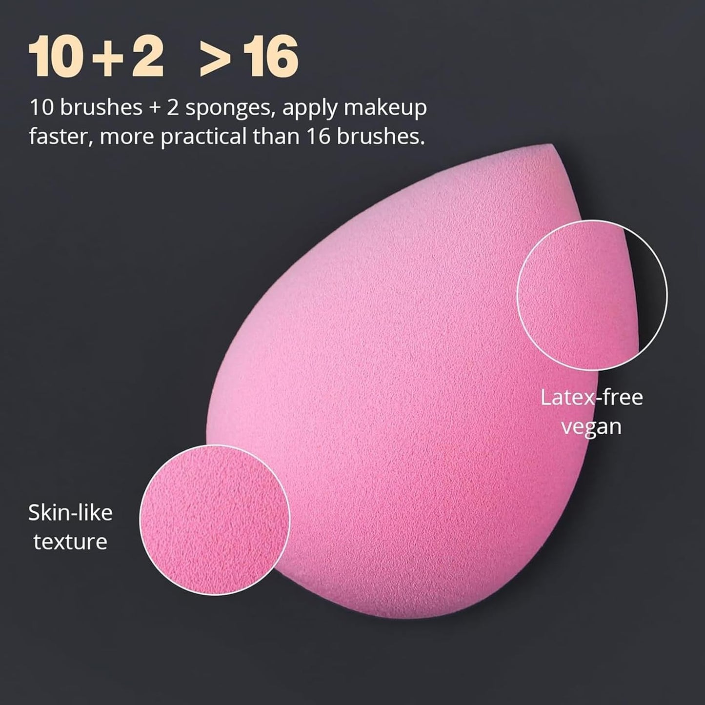 BEAKEY Makeup Brush Set Professional for Eye and Face, Foundation Blending, Eyeshadow, Concealer, Eye Shadow with 2 Blender Sponge, Paper Case, Gifts for Women
