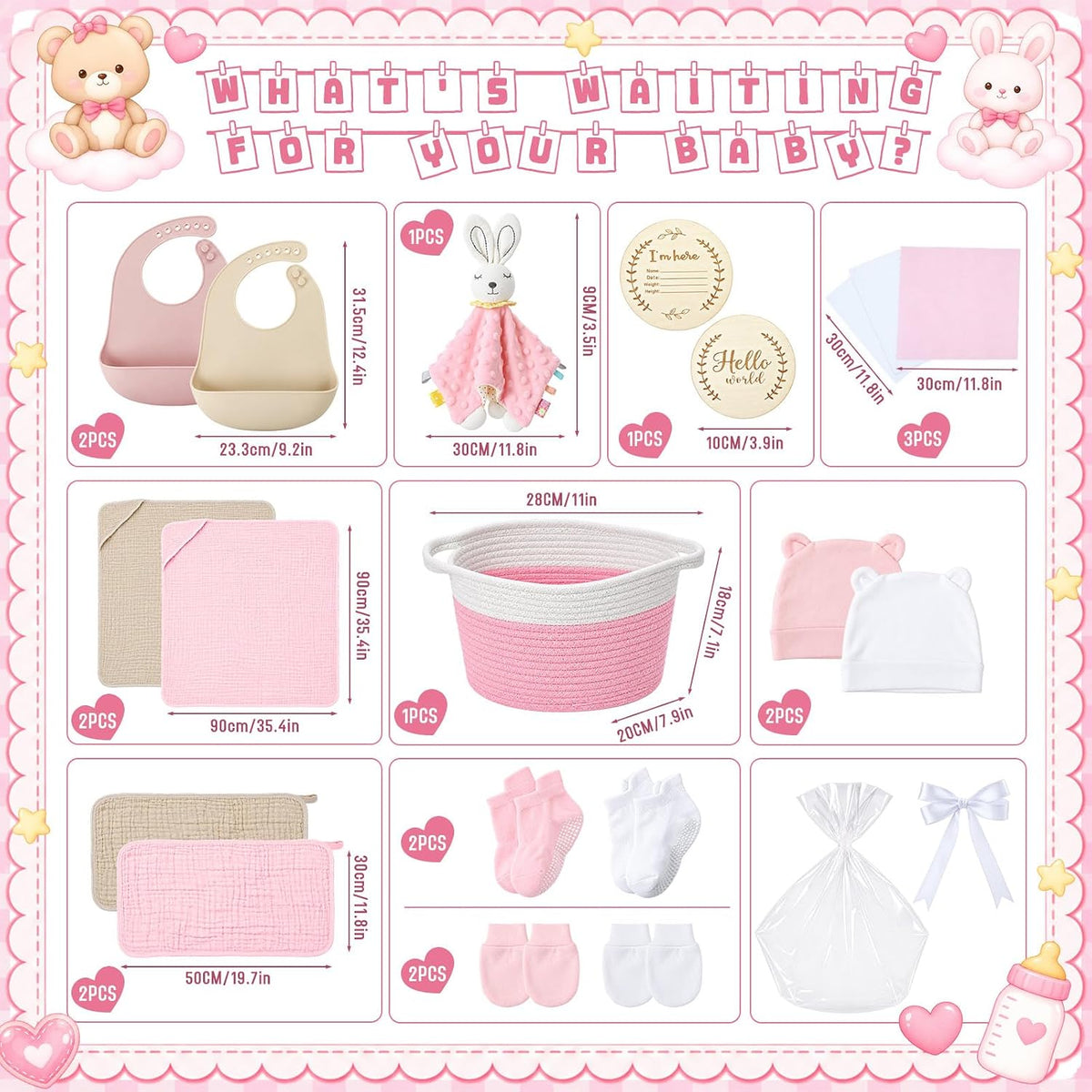 16 Pcs Baby Girl Basket Gift Set Newborn Supply Essentials Stuff