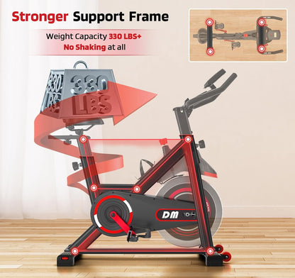 DMASUN Exercise Bike, Silent Magnetic Resistance Stationary Bike for Home with App Compatible, 330 LBS Capacity, Indoor Bike with Comfortable Seat Cushion and Tablet Holder
