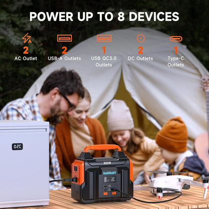 Portable Power Station 300W 257wh Lithium Battery Bailibatt Small Portable Generator for Home Use Camping Travel Emergency Hunting Outdoor, Large Power Bank with AC Outlet for Laptop