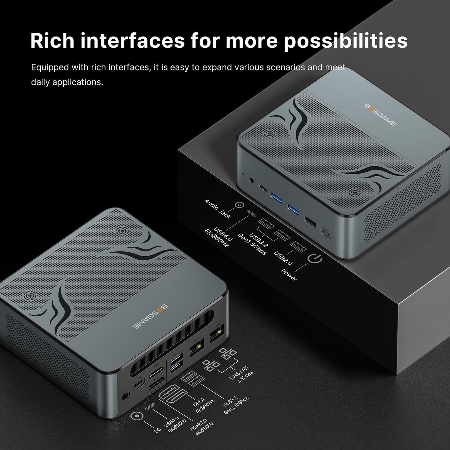 BOSGAME P4 Plus Mini PC Desktop Computers, AMD Ryzen 7 5825U (up to 4.5GHz), 32GB DDR4, 1TB PCIe SSD, Dual LAN 2.5G & Wi-Fi 6E & BT5.2, 4K Triple Display, Compact Silent PC for Gaming, Office, Design