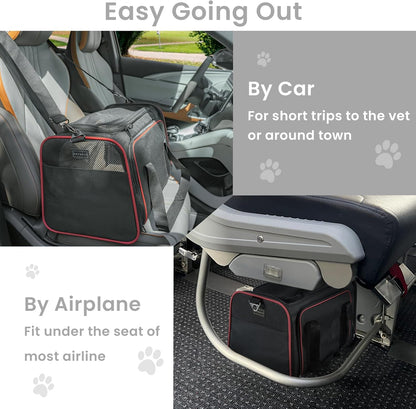 Petsfit Expandable Cat Dog Carrier Airline Approved, 17" L x 11" W x 11" H Soft-Sided Portable Pet Travel Carrier for Kitten, Puppy, Removable Soft Plush Mat and Pockets, Auto-Locking Zippers