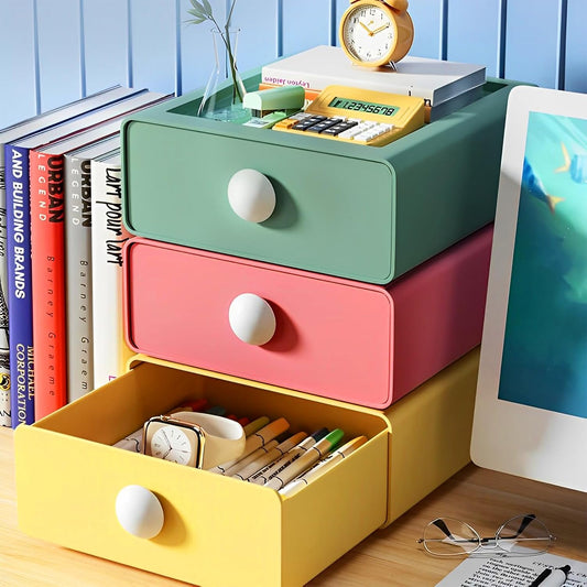 4 PCS Desktop Storage Drawers, Stackable Desk Organizer with Drawers, Large Capacity Desktop Storage Box for Office, School, Room, Dorm, Bathroom (4 Colors)
