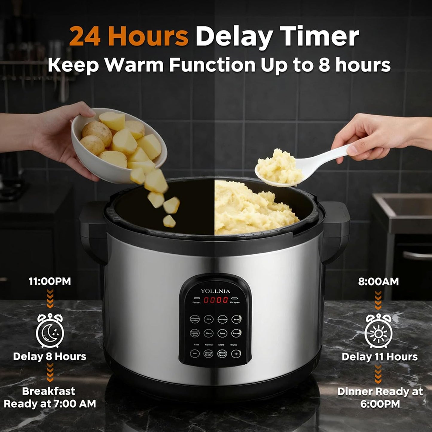 17.8QT Commercial Electric Pressure Cooker stainless steel Pressure Cooker | 24-hour Presetting |12 in 1 slow cooker with temperature control | LED Multifunction Steamer, Food Warmer with nonstick pot