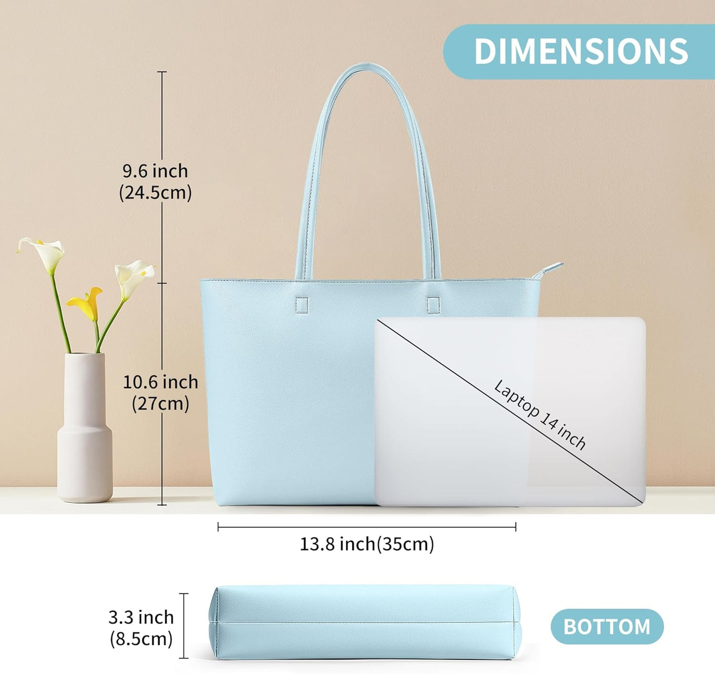 KALIDI Tote Bag Zipper Shoulder Bag Faux Leather Purses for Women Large Casual Handbag Work Dating College