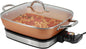 MegaChef - Electric frying pan with copper non-stick coating, tempered glass lid and adjustable temperature control, versatile small kitchen appliance (11.81 inch pan)