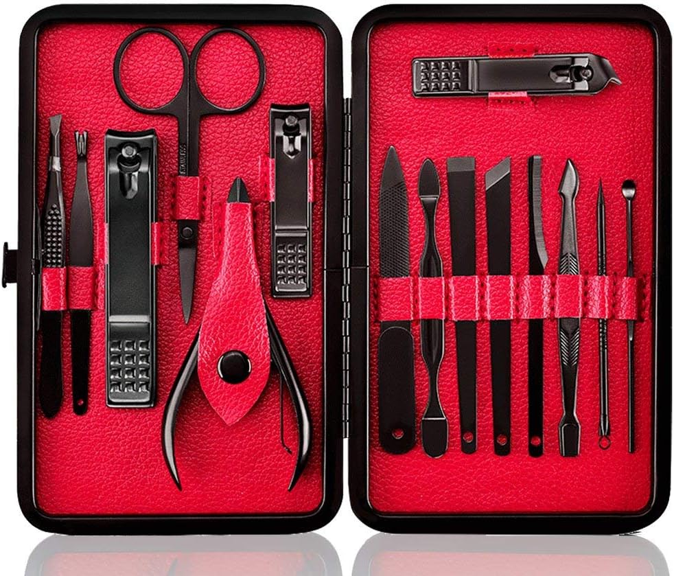 Keiby Citom Professional Stainless Steel Nail Clipper Travel & Grooming Kit Nail Tools Manicure & Pedicure Set of 18pcs with Luxurious Case (Black)