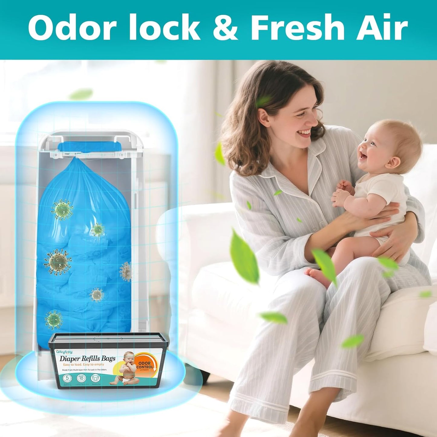 Qltytoy Diaper Pail Refill Bags Compatible with Diaper Genie Easy Roll Signature & Platinum Pails, 2-Pack (36 Bags) Hold up to 1692 Newborn Diapers Extra Thickness Powerful Odor Control Easy to Use