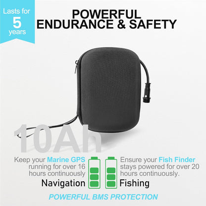10Ah High-Capacity Fish Finder Battery and Charger Kit,Compact & Portable for Kayak,Compatible with GPS,Fish Finders,and Most 12V Electronics,with a Reusable Lifespan of at Least 5 Years
