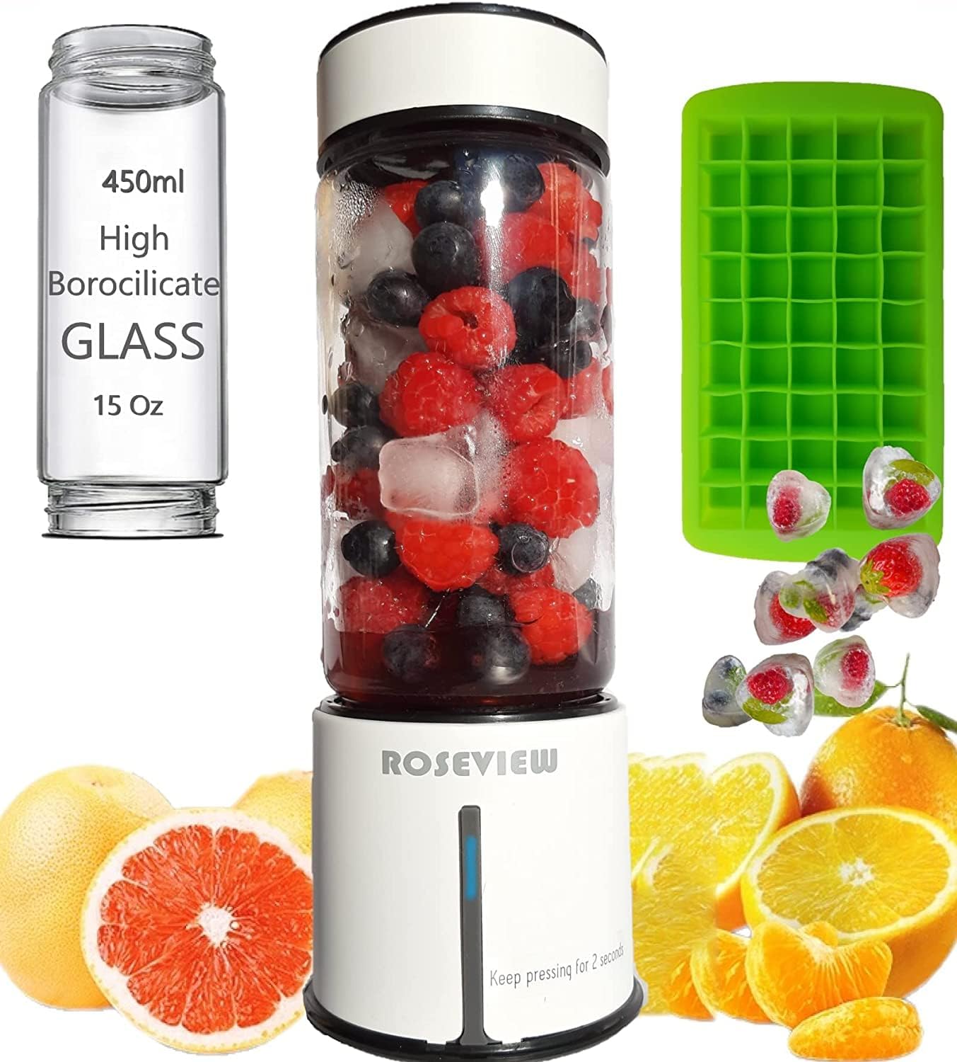 Smoothie blender portable smoothies for blenders Roseview Glass bottle personal blender cordless mini blenders for smoothies cup mixer blend juicer maker mélangeur USB rechargeable (Egg Shell)