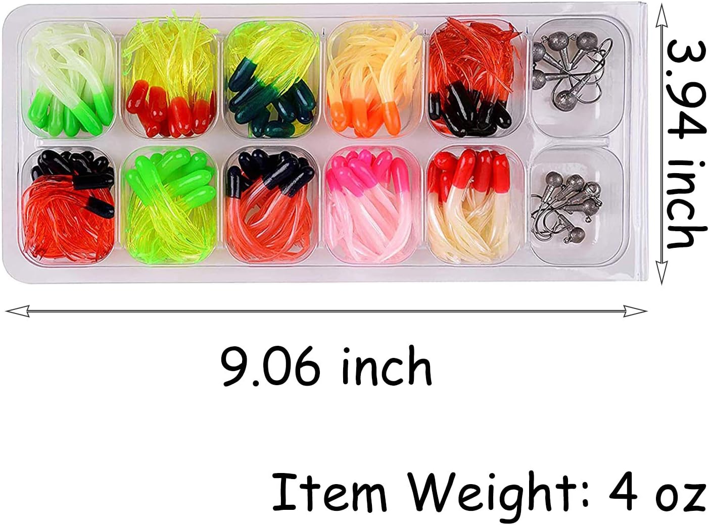 Soft Lures Fishing Jigs Kit, Worm Grub Fishing Lures Jig Head Hooks Kit Grubs Bait Jig Heads Soft Plastic Bait Crappie Jigs Tubes Baits Curved Tail Lure Fishing Lures Kit for Walleye Bass Trout