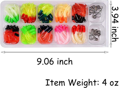 Soft Lures Fishing Jigs Kit, Worm Grub Fishing Lures Jig Head Hooks Kit Grubs Bait Jig Heads Soft Plastic Bait Crappie Jigs Tubes Baits Curved Tail Lure Fishing Lures Kit for Walleye Bass Trout