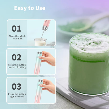 Maestri House Rechargeable Milk Frother, Handheld Electric Foam Maker Waterproof Detachable Stainless Steel Whisk Drink Mixer Foamer with Stand,LunaFro