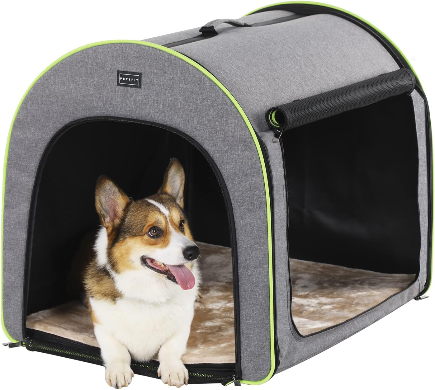 PETSFIT Soft Sided Dog Crate, Travel Dog Crate - 19 Inch Lightweight, Roomy, Easy to Set Up, Sturdy Portable Dog Kennel with Thick Mat, Navy Blue