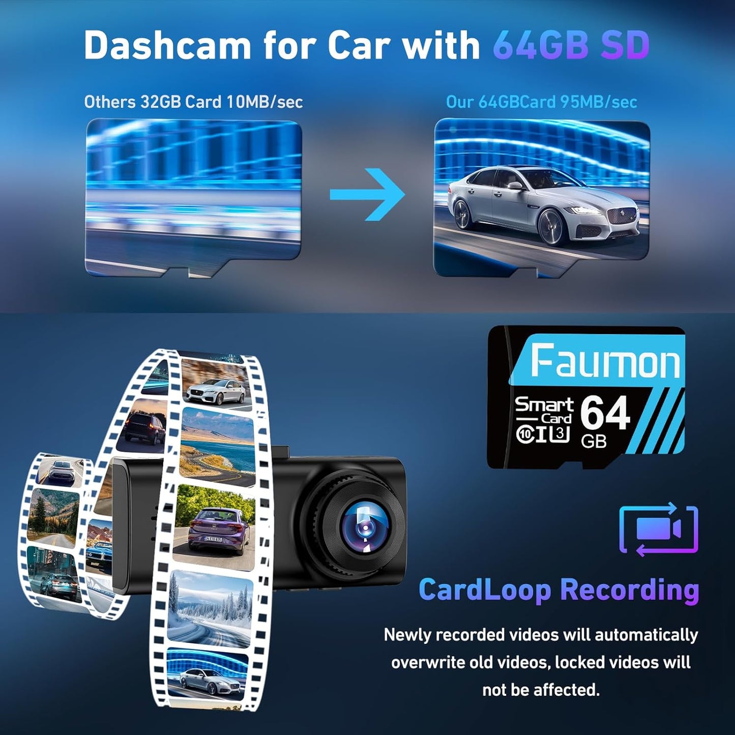 4K Dash Cam Front and Rear, 4k+1080p Dashcam for Car Built in GPS,5GHz WiFi, 64GB Card, Loop Recording Dash Cam w/Parking Monitor, Car Dash Cam Built-in Night Vision, App Control, WDR, G-Sensor