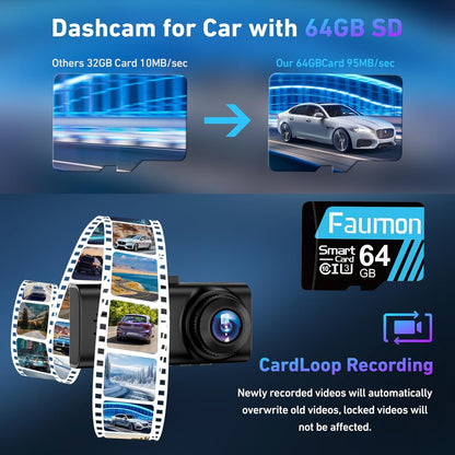 4K Dash Cam Front and Rear, 4k+1080p Dashcam for Car Built in GPS,5GHz WiFi, 64GB Card, Loop Recording Dash Cam w/Parking Monitor, Car Dash Cam Built-in Night Vision, App Control, WDR, G-Sensor