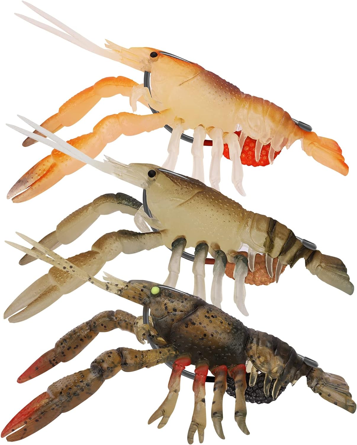 TRUSCEND Pre-rigged Fishing Jig Lures for Freshwater and Saltwater, Innovative Super Durable TPE Bass Lures, Lifelike Shrimp Crayfish Swimbait, Weedless Lure for Crappie Trout Walleye, Keep Separately