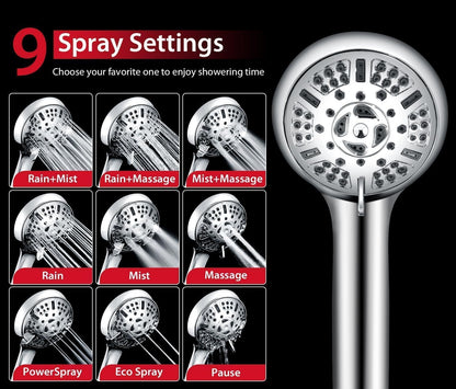 2.5 GPM High Pressure Shower Head: GRICH 8.7 Inch Black Shower Heads with Hand Held Spray 2-in-1 Combo, 9-Settings Handheld Shower Head & Adjustable Rain Shower Head with Hose 60'', Anti-Clog Nozzles