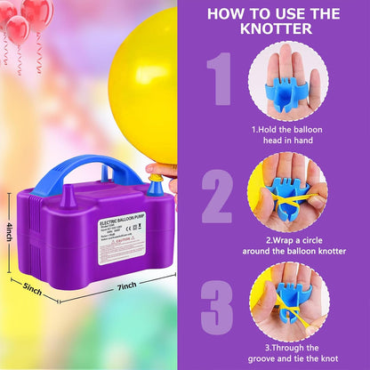 Electric Balloon Pump,Balloon Inflator, Dual Nozzle Electric Air Pump,Balloon Pump Balloons Blower 110V 600W for Party Decoration with Gifts:2 Balloon Tying Tools (Rose red)