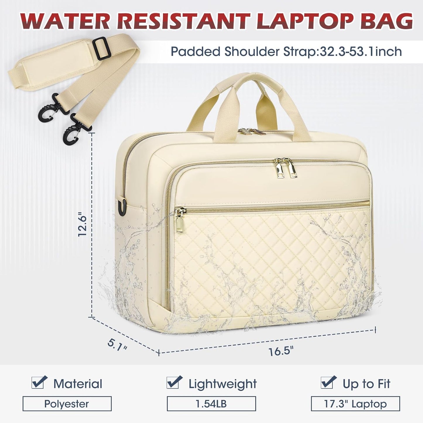 Laptop Bag 17 Inch Laptop Briefcase for Women Waterproof Computer Messenger Bag Professional Laptop Case for Business Work - PuriLite