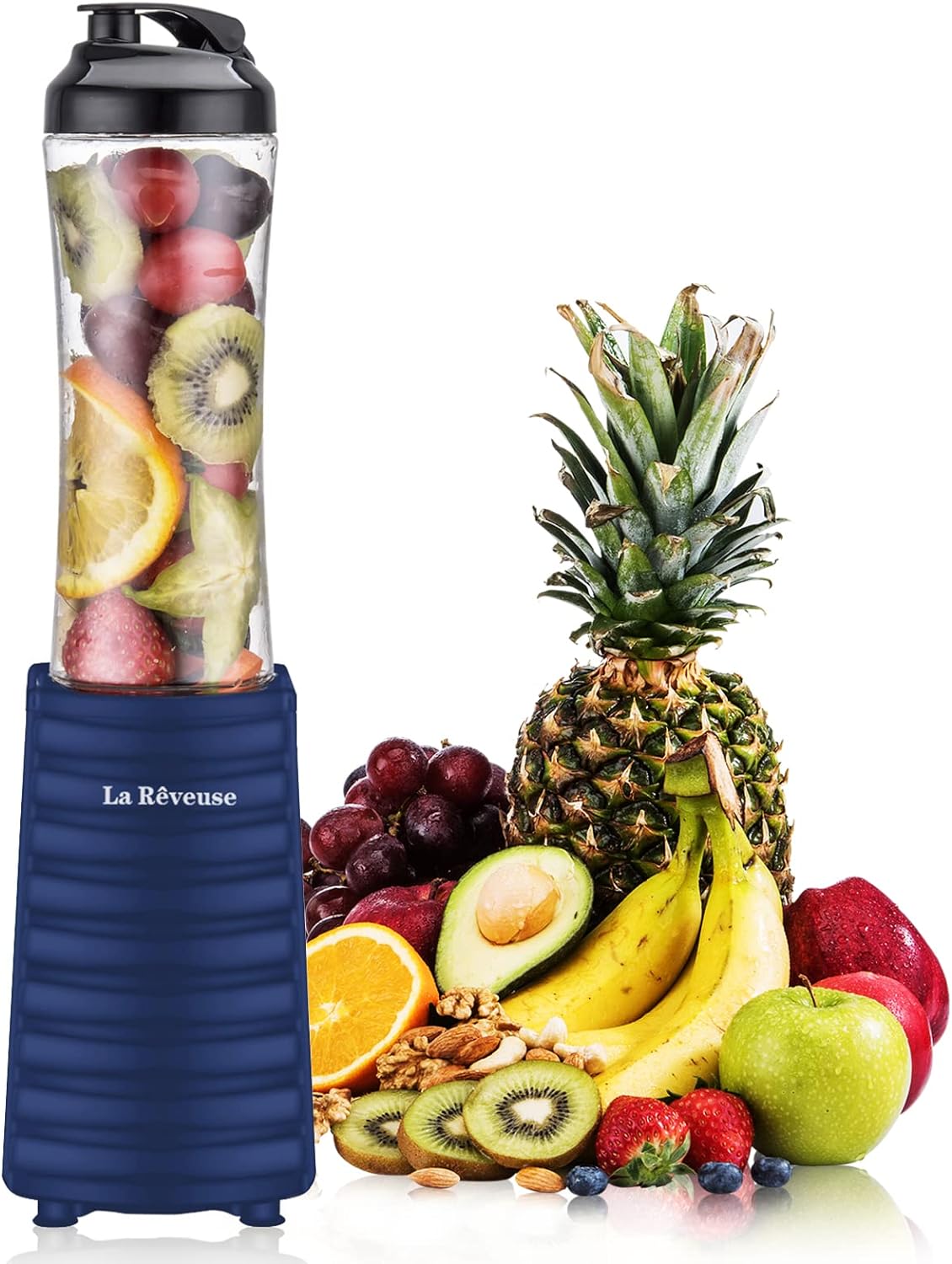 La Reveuse Smoothies Blender Personal Size 300 Watts with 2 Pieces 18 oz BPA Free Portable Travel Sports Bottles (Silver 2 Cups)