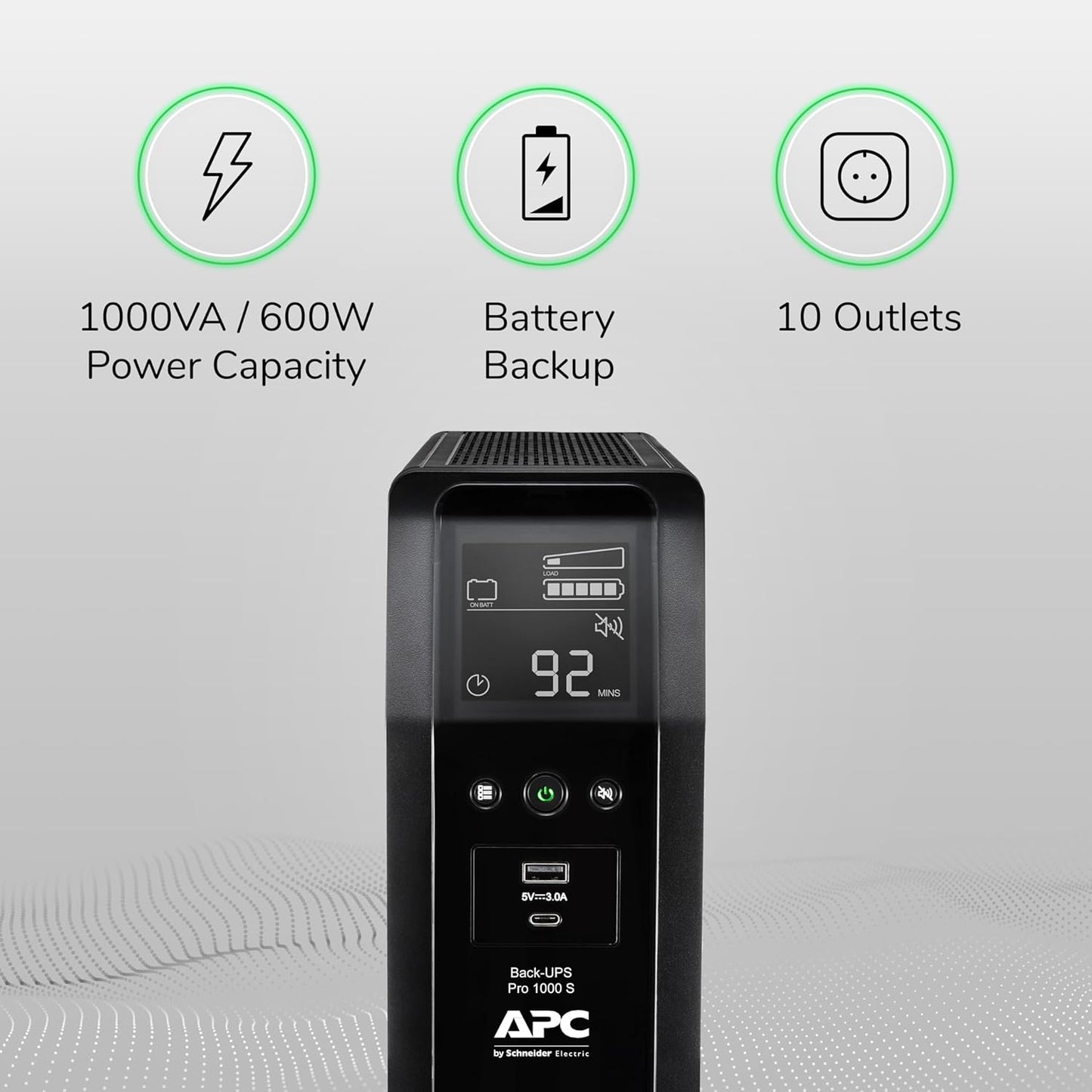 APC BR1000MS Sine Wave UPS Battery Backup & Surge Protector, 1000VA, Backups Pro, Black