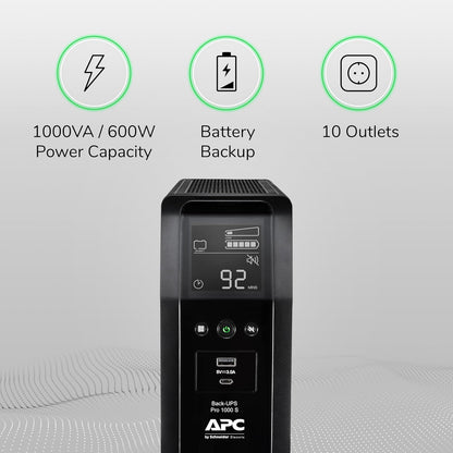 APC BR1000MS Sine Wave UPS Battery Backup & Surge Protector, 1000VA, Backups Pro, Black