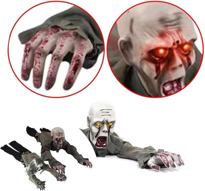 Sound Activated Crawling Mummy Halloween Decoration, Skeleton Face Prop，A