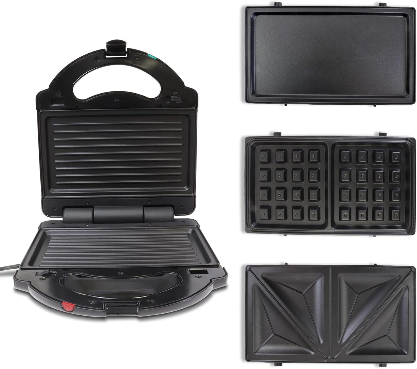 Total Chef 4 in1 Grill Waffle Maker - Mini Belgium Gaufre, Sandwich, Panini Press Machine, Electric, Non-Stick Removable Plates, Easy To Clean Countertop Cooking Kitchen Appliance For Breakfast