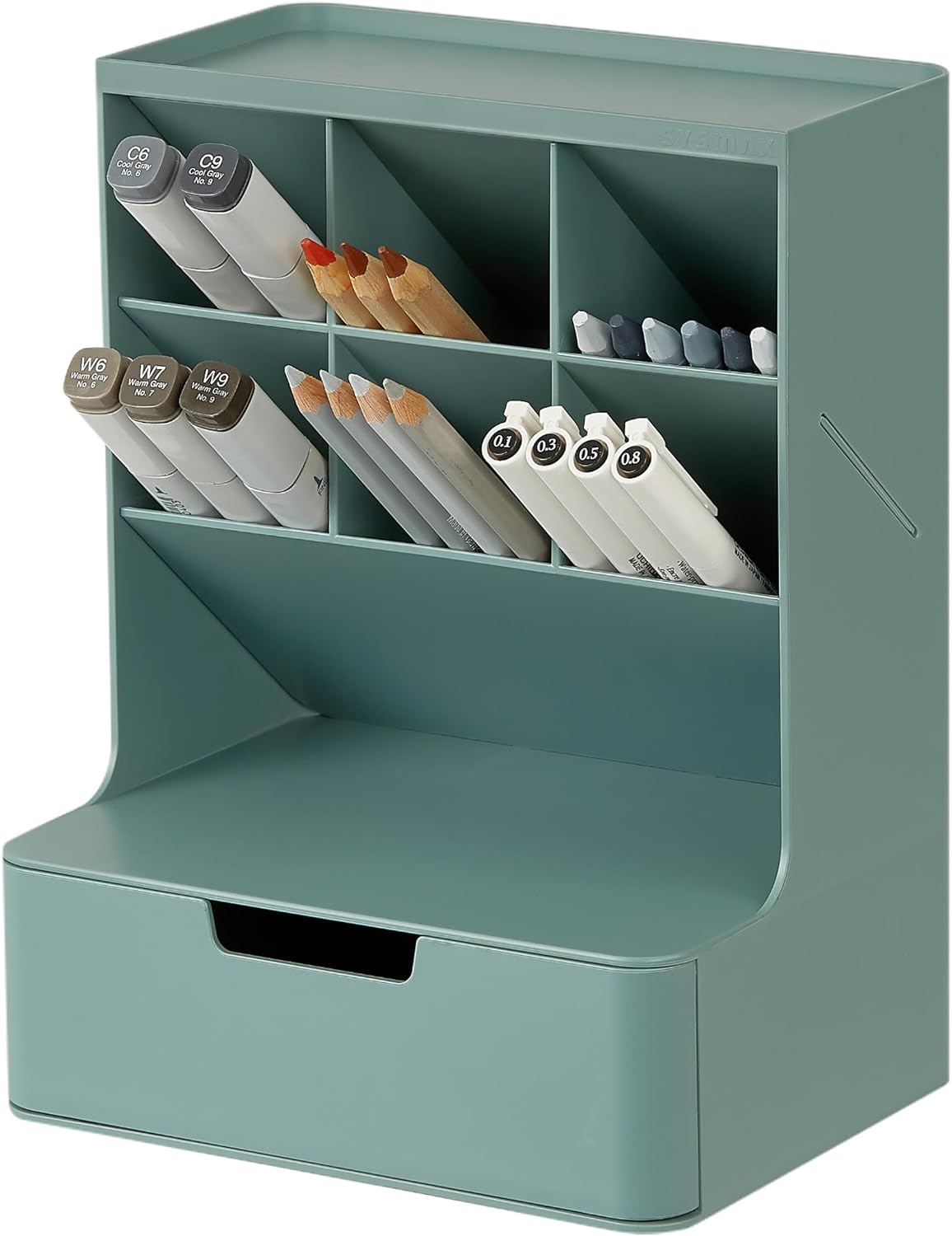 Blue Ginkgo Hive Desk Organizer – Vertical 6-Compartment, Full-drawer Storage – Space-Saving Pen Holder, Stationery Storage – Organizer for Office, School Supplies, Makeup (Made in Korea, Green)