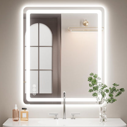Lmsedf 24" x 32"Rectangle LED Bathroom Mirror with Lights, Backlit & Front Lighted, Wall-Mounted Vanity Mirror 3000K/4000K/6000K, Memory Functions, Anti-Fog, Dimmable Smart Mirror