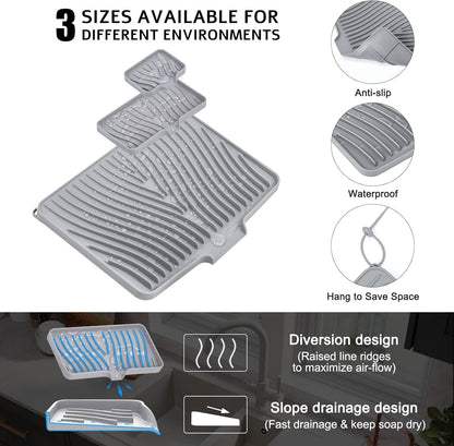 TIKNIK Silicone Dish Drying Mat for Kitchen Counter, Dish Drying Pad, Non-Slip Drain Pad with Built-in Drain, Heat Resistant Stone Drying Mat(40 L x 33 W cm, Grey)