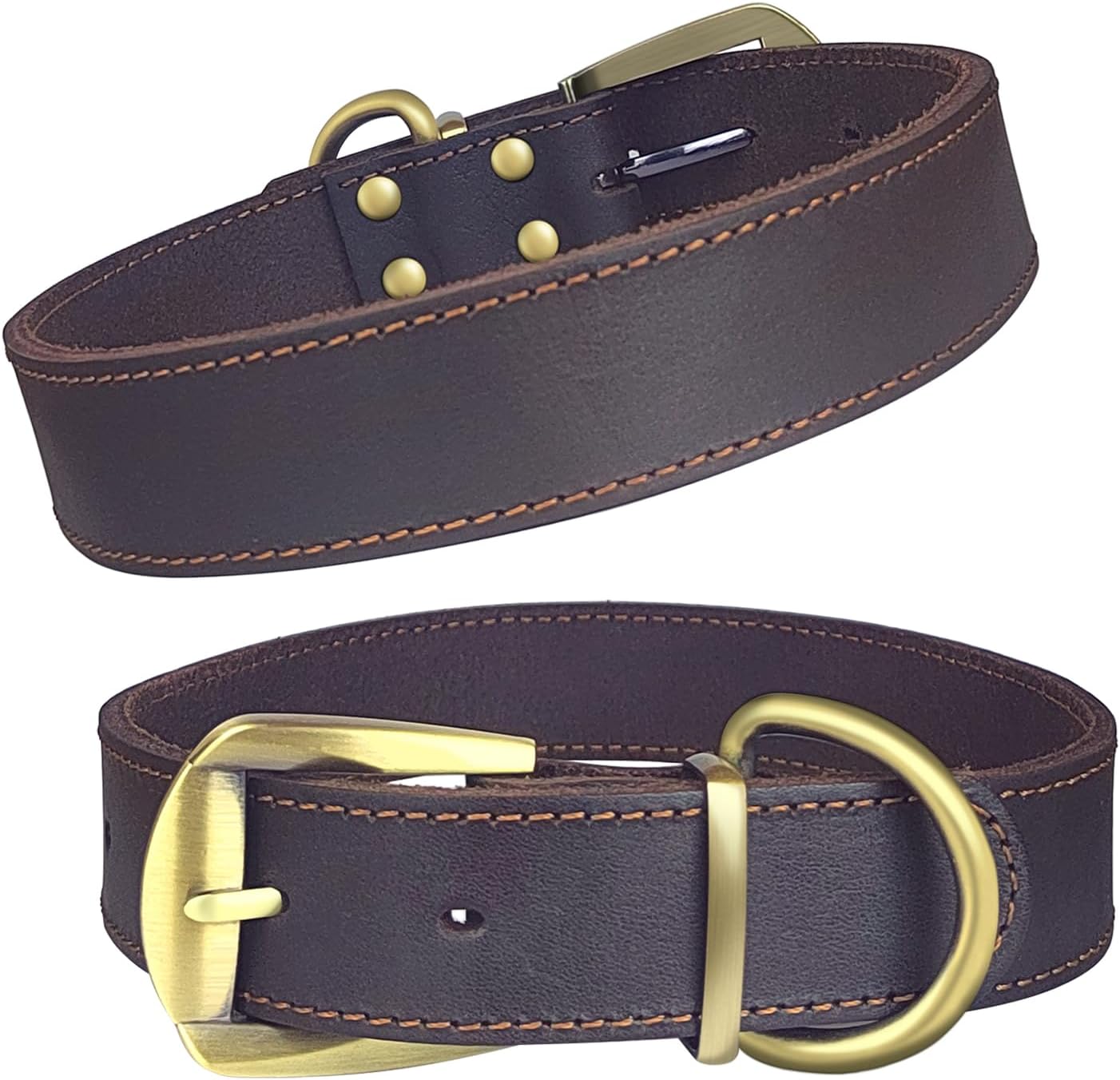 QRDA Leather Dog Collar Brown Dog Training Collar Heavy Duty Premium Leather Dog Collar Dog Collars for Medium/Large Dogs