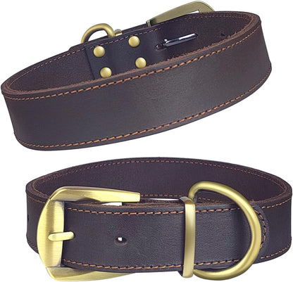QRDA Leather Dog Collar Brown Dog Training Collar Heavy Duty Premium Leather Dog Collar Dog Collars for Medium/Large Dogs
