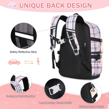 FIXITOK Girls Backpack Set, 3PCS Kids Backpack for Girls, Kawaii Bunny School Backpacks for Girl Kindergarten Elementary Preschool Middle School Bags with Lunch Box Pencil Case Aquamarine