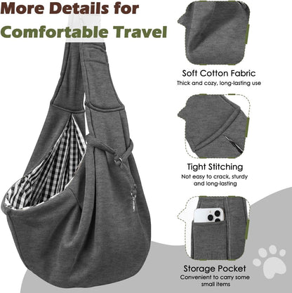 Pawaboo Small Dog Sling Carrier, Reversible Hands Free Dog Sling Carrier for Small Dogs and Cats, Puppy Sling Carrier with Adjustable Strap Buckle & Safety Harness, Puppy Essentials, Grey