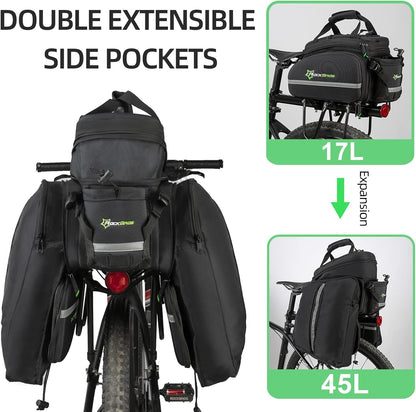 ROCKBROS Bike Panniers for Bicycle, Bike Trunk Bag Rear Bike Rack Bag for Travel Bicycle eBike Accessories Cargo Carrier Bag